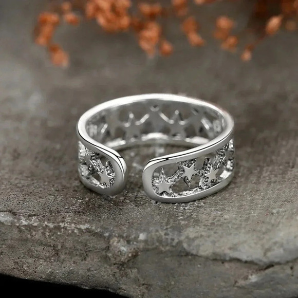 Minimalist 925 Sterling Silver Star Ring Band Chunky Silver Star Vintage Ring - Picture 5 of 5